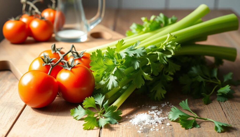 Ingredientes para el jugo de tomate con apio